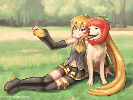 Neru and Dog with Strawberry Hat